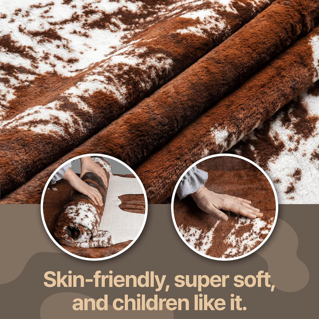 Faux Cowhide Rug Large (4.3ft x 5.6ft) - Non-Slip Backing, Cow Print Decor - Fireplace Hearth Rug, Wall Art