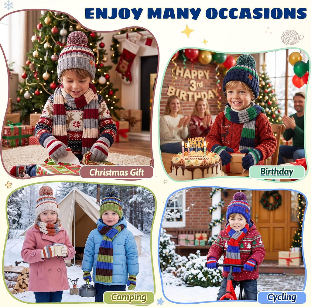 Toddler Kids Winter Hats Scarf Gloves Set Gifts for Boys