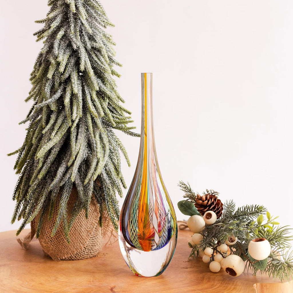 Murano Style Art Glass Drop Vase Hand Blown Colored Boho Effect Home Decor | Hand Blown Glass Drop, Decorative Table