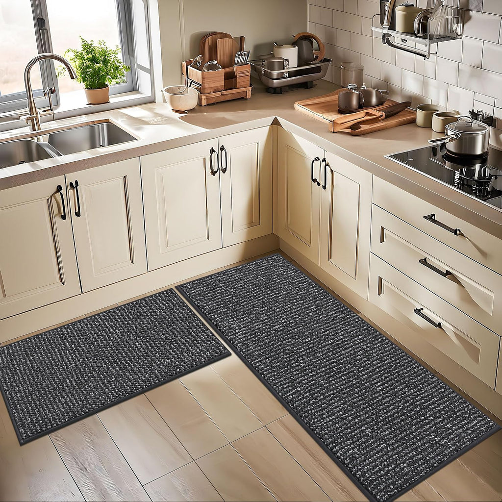 Kitchen Runner Rugs 24"x60", Kitchen Mats for Floor, Charcoal | Non-Slip Super Absorbent and Stain Resistant Kitchen