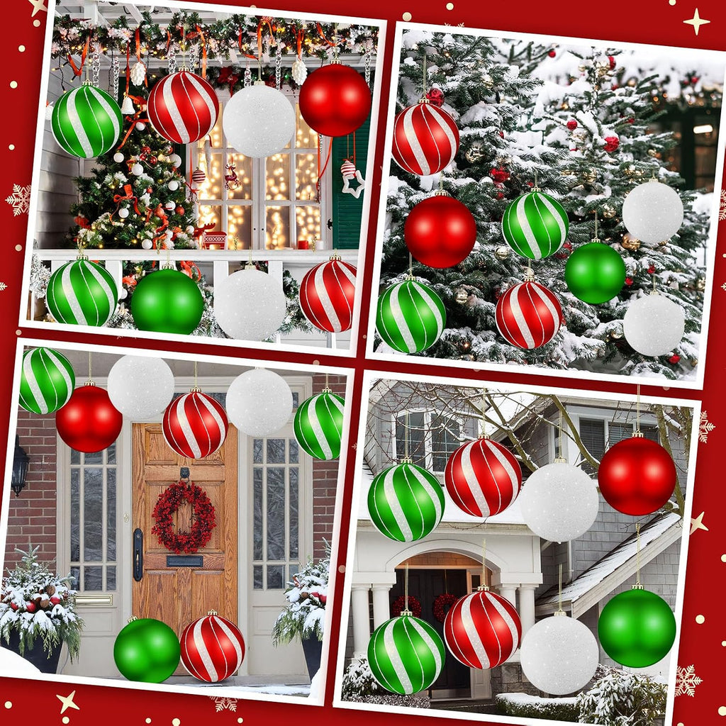 Set of 8 Large Christmas Ball Ornaments 6" Shatterproof