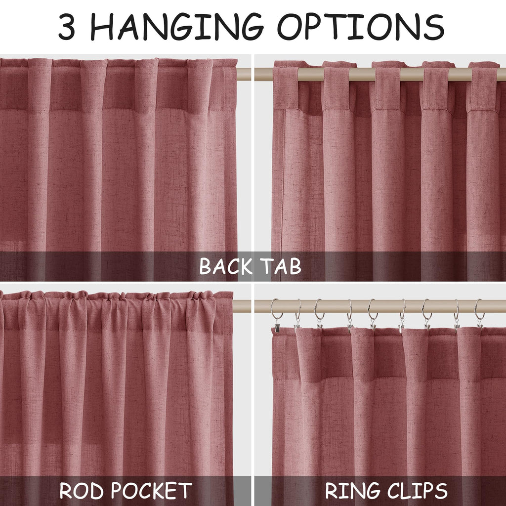 Canyon Rose Linen Curtains 108 Inches Long 2 Panels Set Extra Long Back Tab Curtain Semi Sheer Light Filtering Dusty