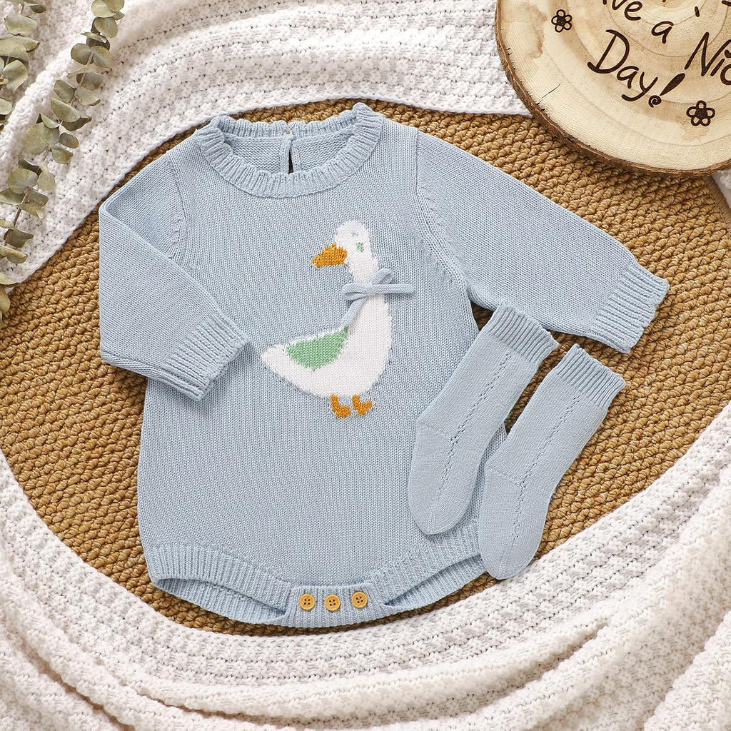 Cotton Baby Knitted Romper Girl Boy Cozy Clothes & Socks Set
