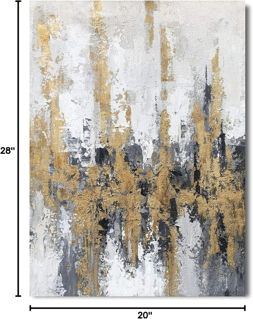 Modern Abstract Skyline Canvas Wall Artwork With Gold Foil Modern Oil Painting Pictures with Framed Bedroom Bathroom