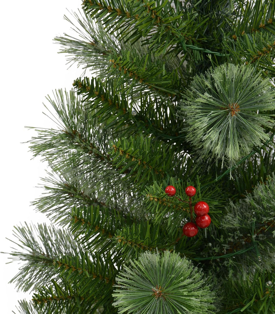 International Set of 2 Artificial Cashmere Pre-Lit Battery-Operated Potted Christmas Trees with Berries