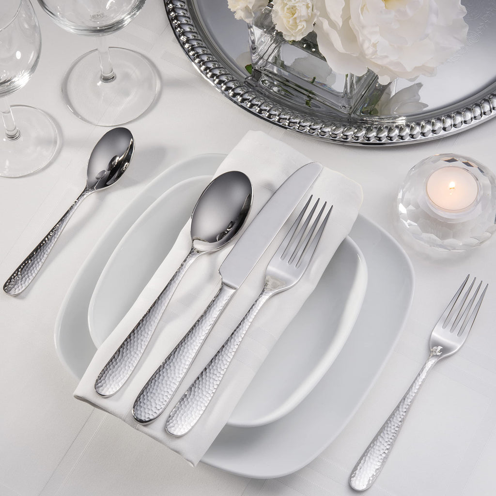 Premium 20 Piece Hammered Silverware Set, 18/10 Stainless Steel, Fine Flatware Service for 4 - Dishwasher Safe