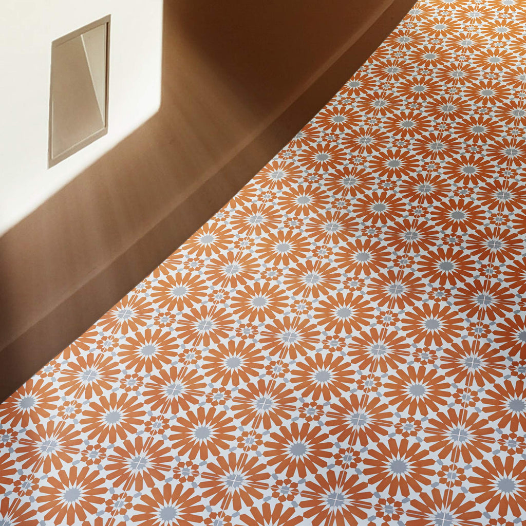 Alhambra Handmade Cement Tile, 8''X8'', Orange,White,Gray,12