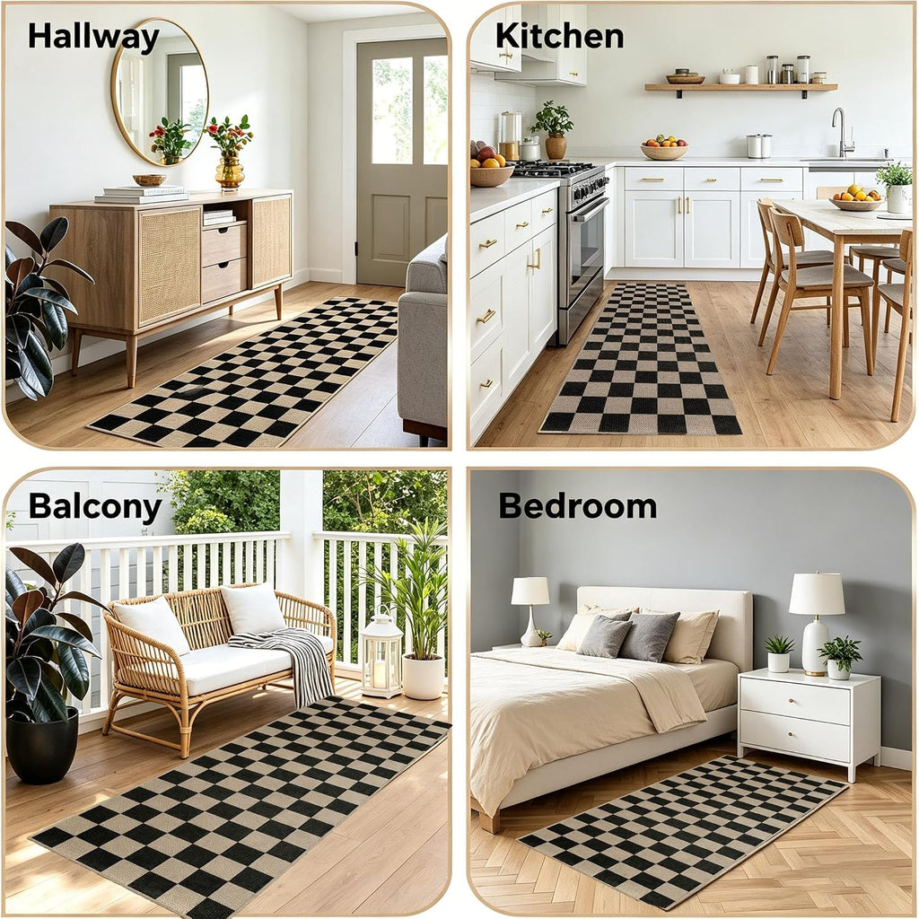 Easy Jute Checkered Runner Rug, Farmhouse Runners s