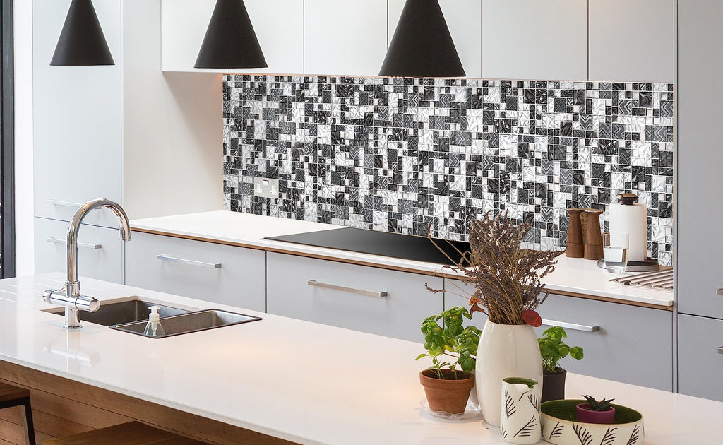 Black & White Glass Tiles Kitchen Bathroom Wall Backsplash Mosaic Versailles Pattern [Set of 5]