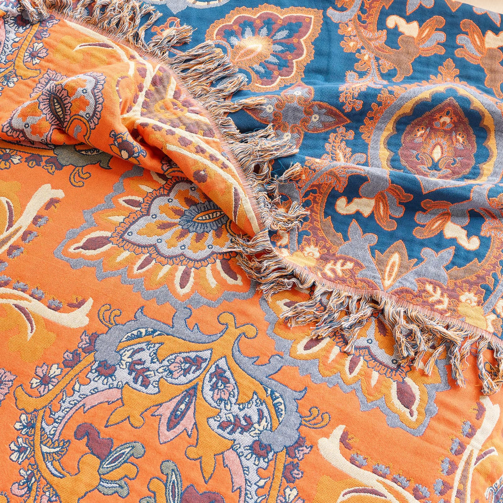Boho Twin Throw Blanket, 100% Cotton, 60x80 Inches, 1 Piece Soft Lightweight Breathable, Reversible Patterned Tassel