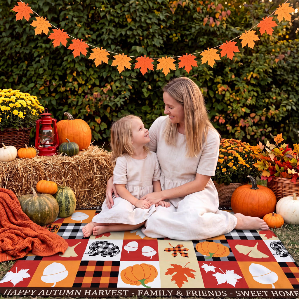 Fall Fleece Blankets, 50 x 60 Inch Pumpkin Plaid Throw Blankets