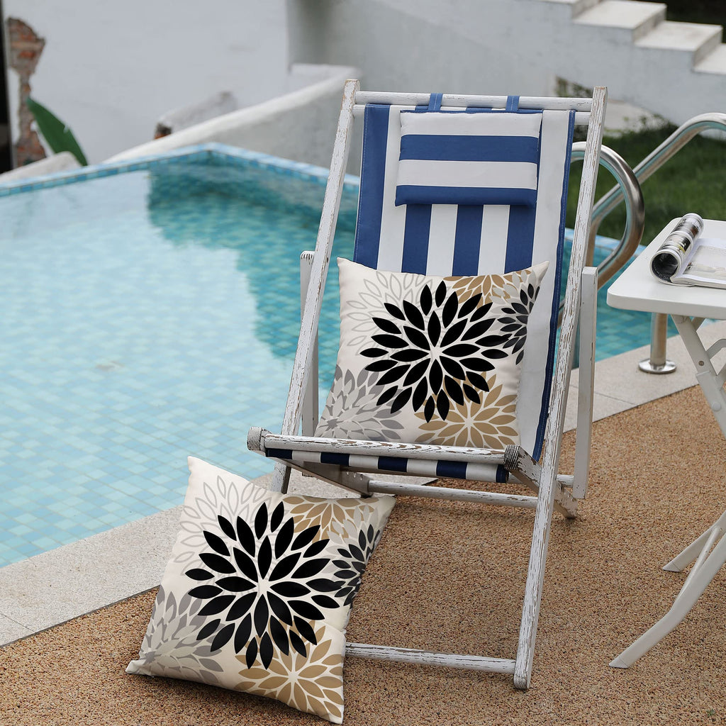 Outdoor Waterproof Pillow Covers 16x16 Set of 2 Black Brown Flower