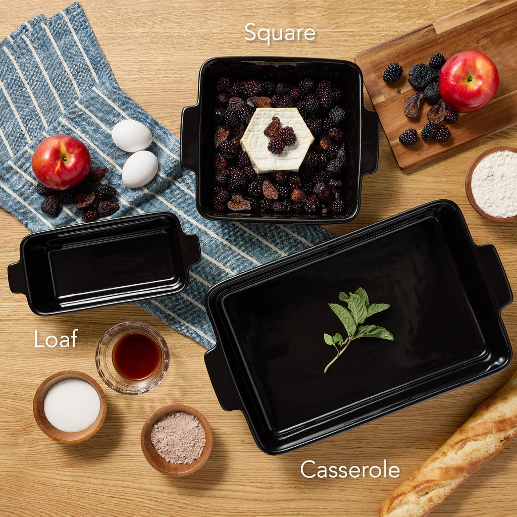 3-Piece Ceramic Casserole Baking Dish Set Black