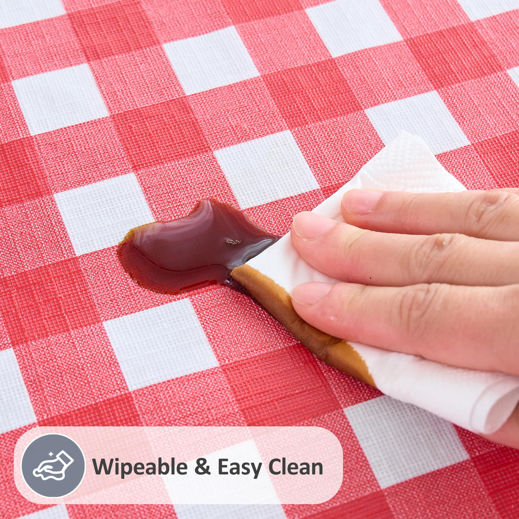 Vinyl Tablecloth with Flannel Backing-Round Gingham Checkered Table Cloth