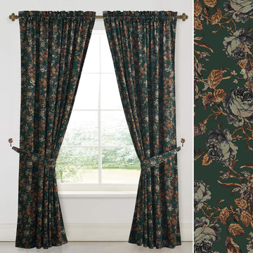 Floral Green Curtains 102 Inch Luxury Velvet Drapes 2 Panels