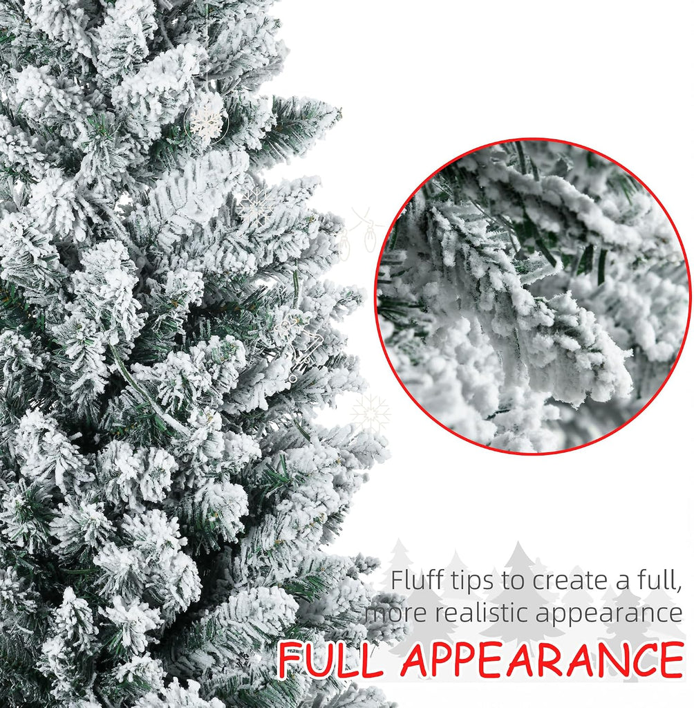Pencil Christmas Tree 7' Tall Pre-Lit Slim Noble Fir Green | Artificial, 210 Warm White LED Lights, 499 Tips, for