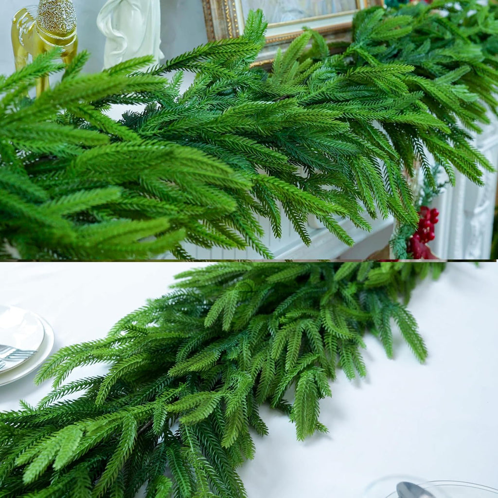 18FT Extra Full Christmas Garland Real Touch Norfolk Pine Garland Christmas Decorations Realistic Greenery Garlands