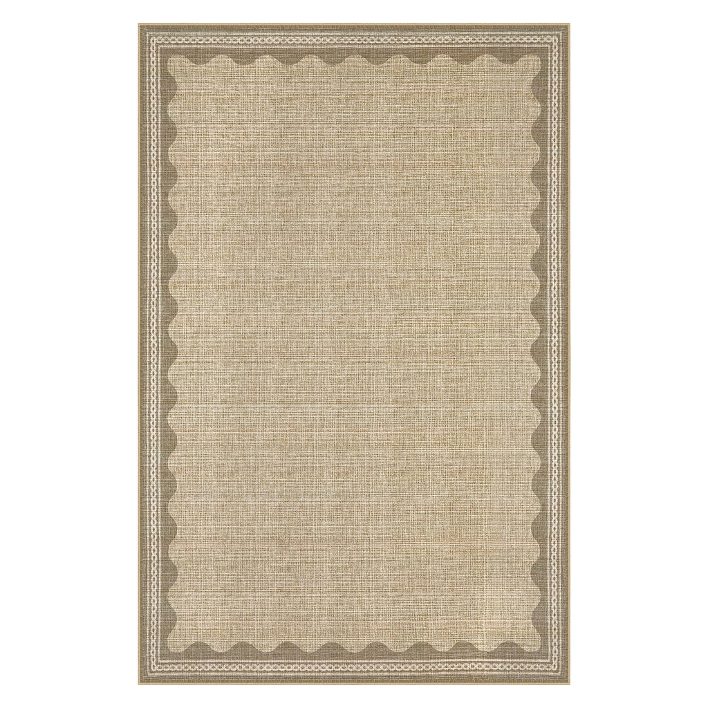 Scalloped 3x5 Rug Washable Non-Slip Low-Pile Indoor Rugs Solid Tan Jute Digital Printing Modern Carpet Bedroom Living