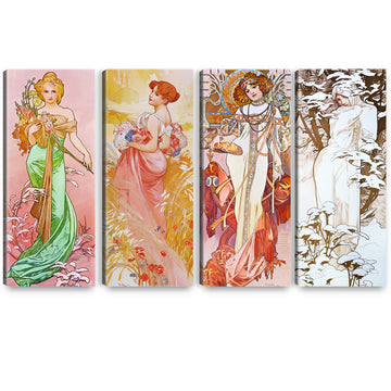 The Seasons 1900 Spring Summer Autumn Winter by Alphonse Mucha 4 Panel wall art Decorations Giclee Print On Canvas