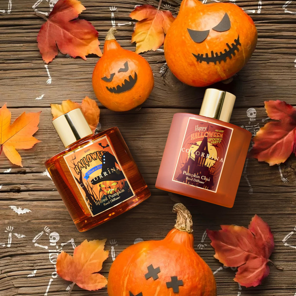 Reed Diffuser - Pumpkin Chai 6.7 fl oz Scented Diffuser with 8 Sticks Home Fragrance Bathroom Shelf Decor (Halloween