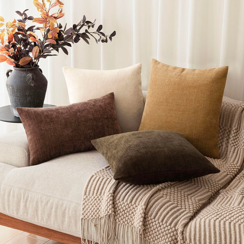 Solid Textured Chenille Throw Pillow Covers 22x22, Golden Brown