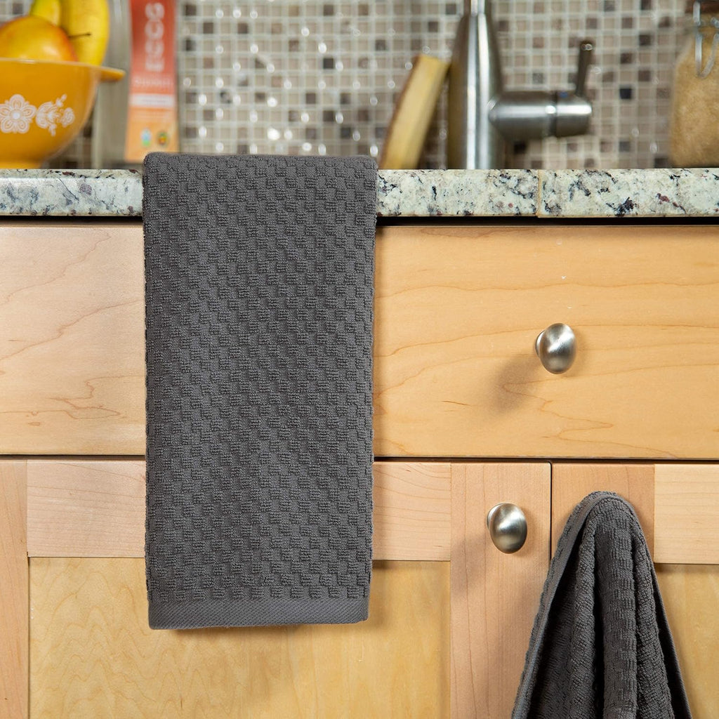 Amazing Kitchen Towel - 12 Pack 100% Cotton Waffle Terry Towel | Charcoal - 16x28 Euro Café Waffle Weave Dish Towels