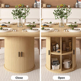 Extendable Dining Table 43-59" for 4-6 People, Solid Wood Top with Fluted Slide Door & 8-Compartment Storage, Space