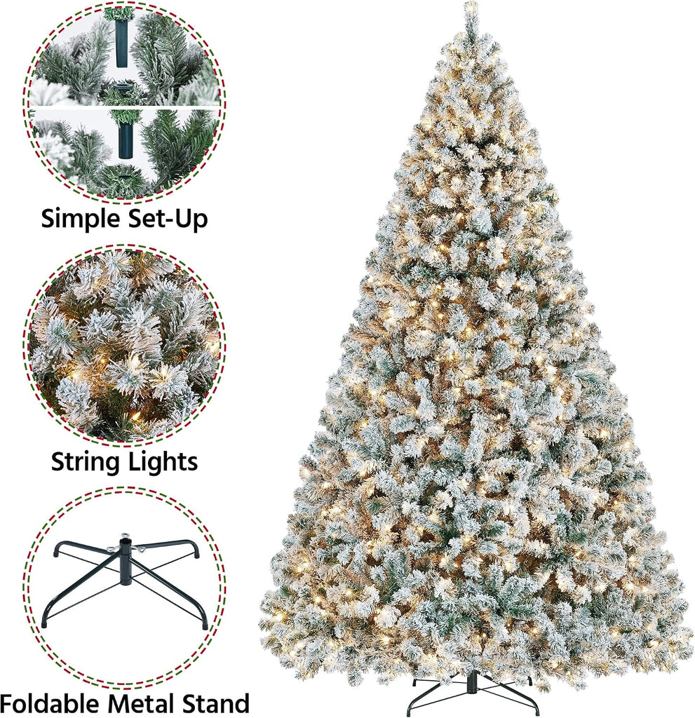Pre-Lit Snow Flocked Artificial Christmas Tree, 900 Lights