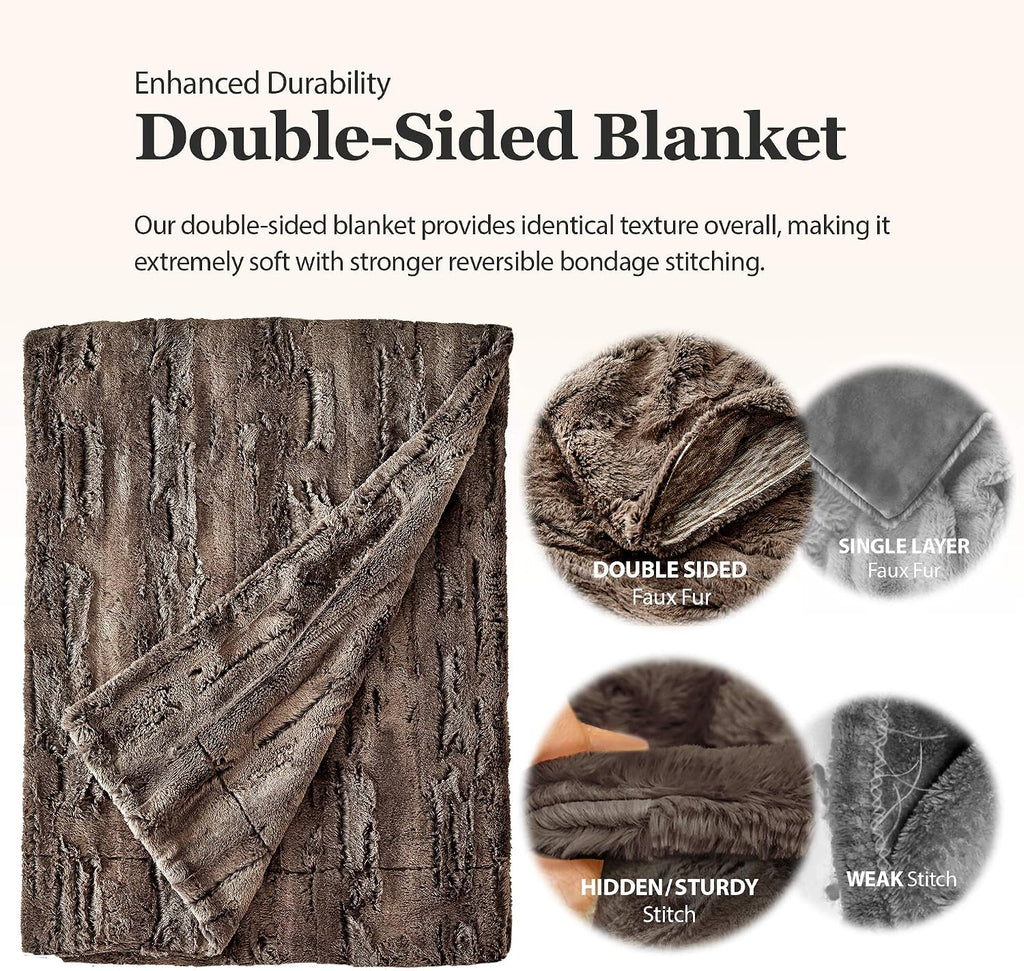 MHD l [Made in Korea] Premium Faux Fur Throw Blanket :Luxury Double-Sided 15mm Microfiber Blanket, 800 GSM :Dark