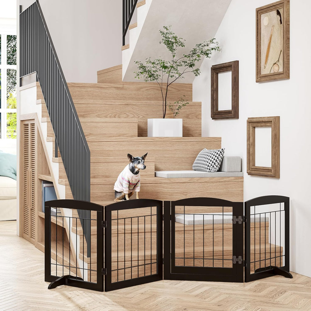 Dog Gate Indoor with Door, Freestanding Pet Gate for Doorway, Stair