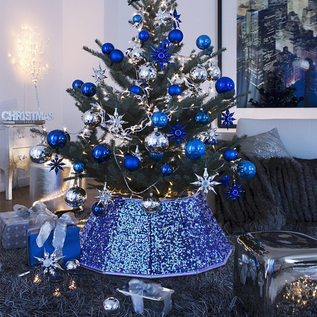 Christmas Tree Collar & Skirt, Folable Tree Ring, Xmas Tree Stand Base Cover - Blue