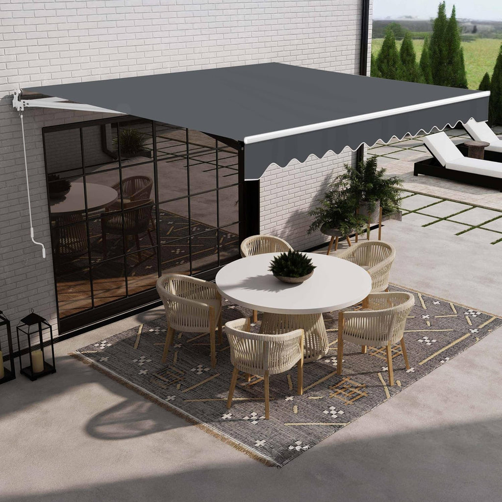 Electric Patio Awning Caribbean White Frame 16x10 Gray | Retractable sunshade for decks and balconies
