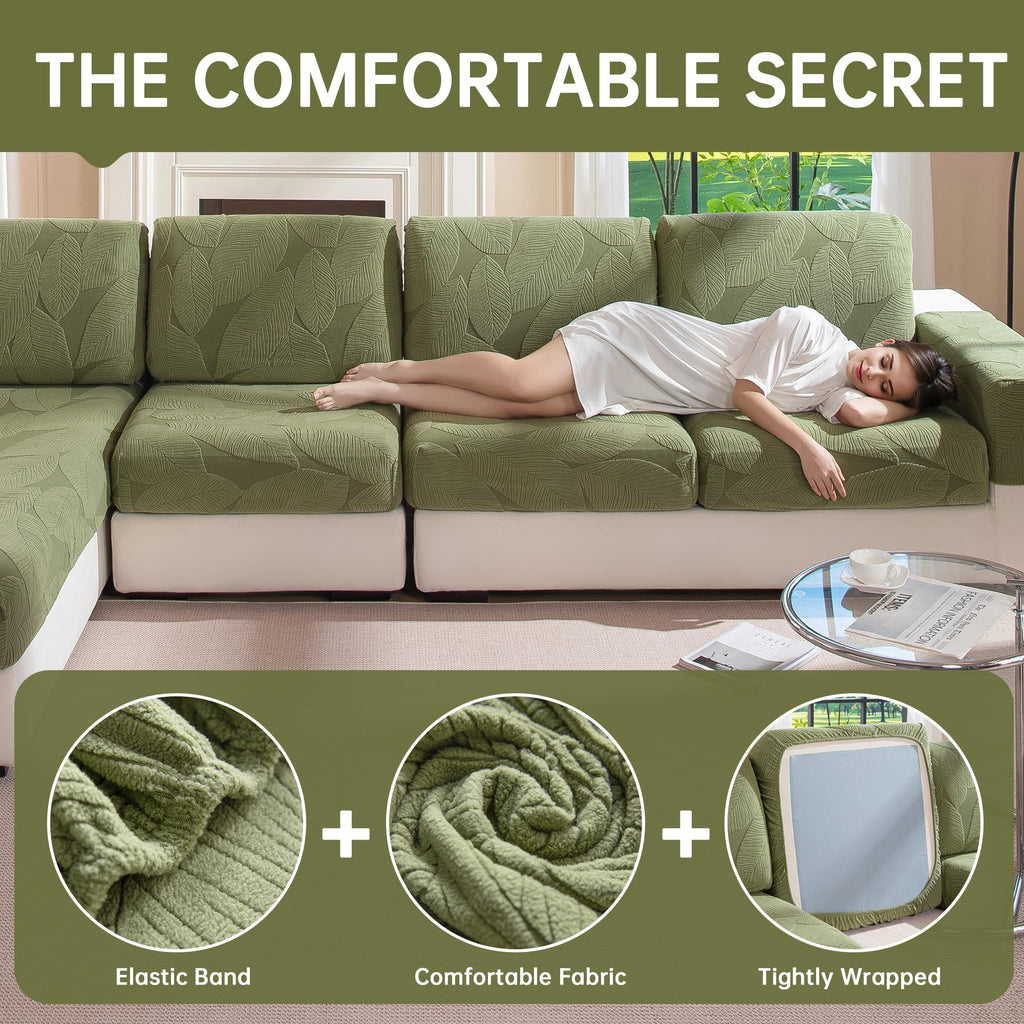Couch Cushion Covers for L-Shaped Sofa (4PCS, 3 Small + 1 Chaise)