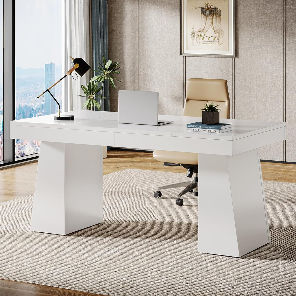 55 Inches Executive Desk, Mid-Century Modern Home Office Desk