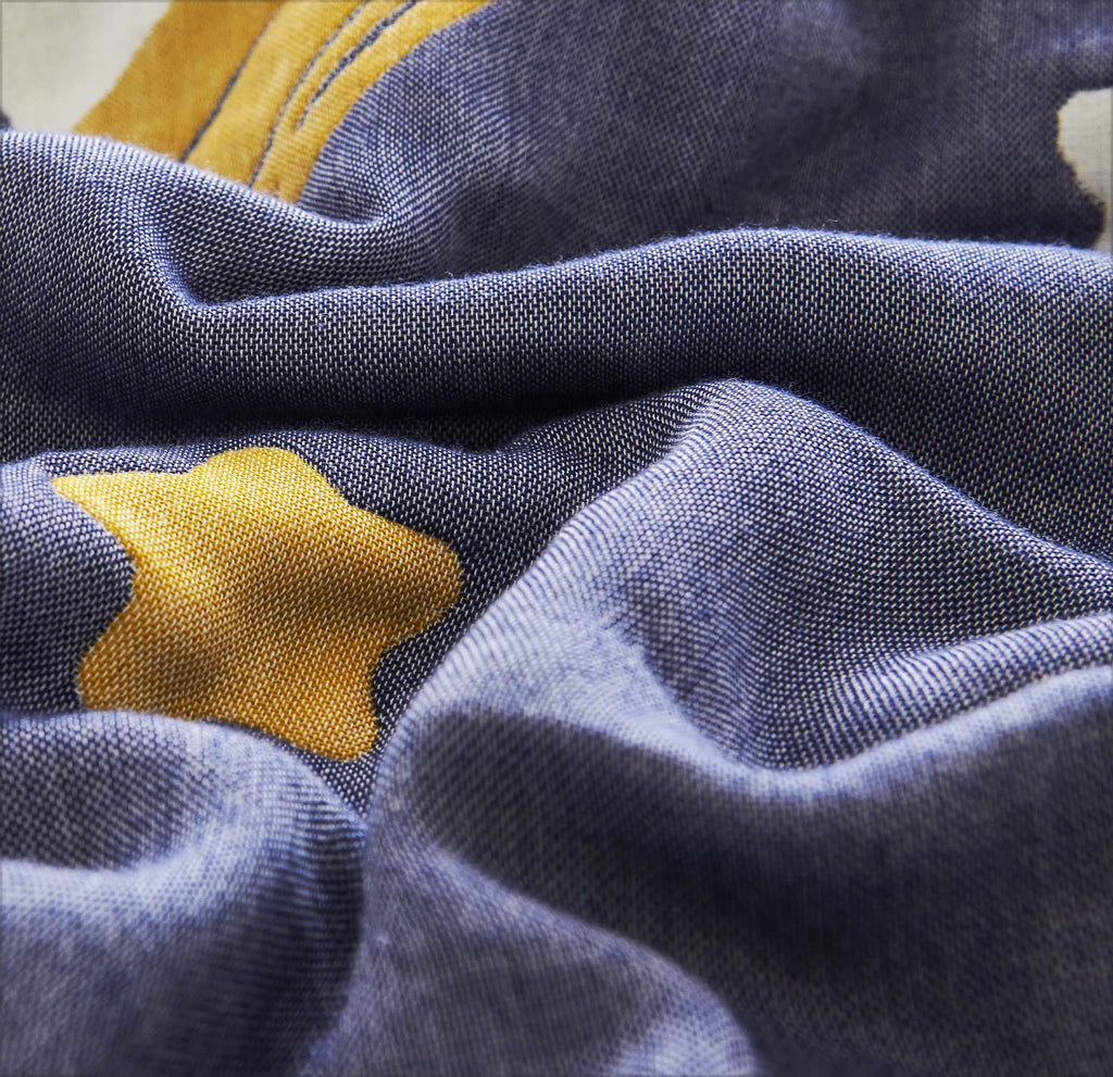 Bright Moon Stars Muslin Wrap Blanket Reversible 100% Cotton 6 Layer Quilt Bed Blanket Soft Warm Throw Sofa Couch