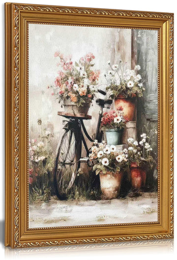 Vintage Bicycle Flower Pots Framed Wall Art
