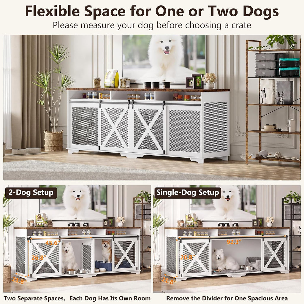 XXXL Double Dog Crate Furniture, Wooden Dog Furniture Crate, White