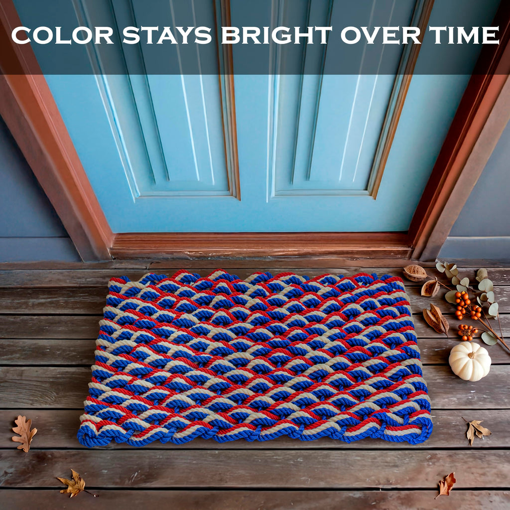 Lobster Rope Mat Patriotic 30x17 Inch, Nautical Welcome Mat USA Designed