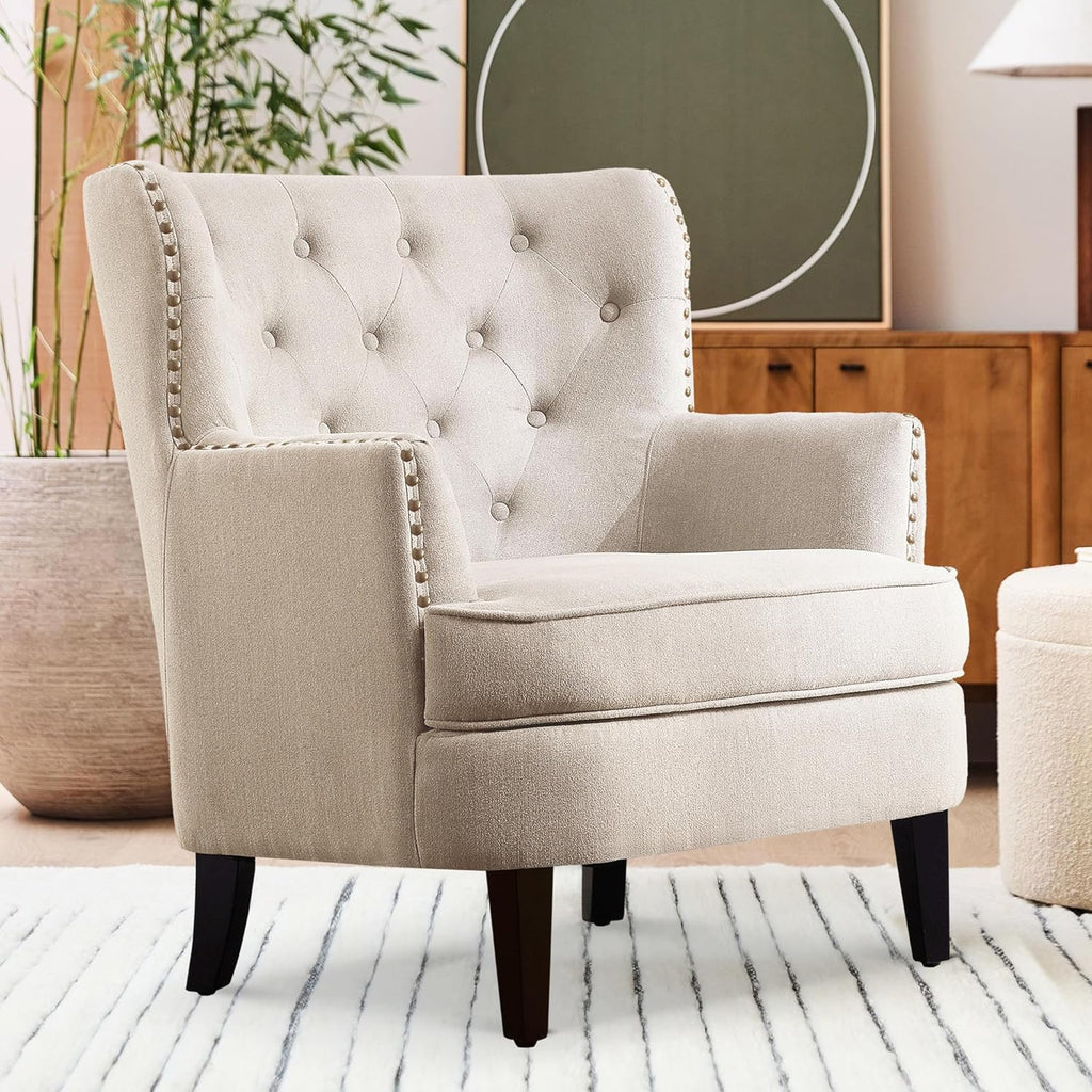 Harris Velvet Upholstered Club Chair 34.5"H, Barrel Chair, Wingback Tufted Button Armchair, Contemporary Nailhead