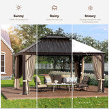 12 X 14ft Hardtop Gazebo with Nettings and Curtains, Heavy Duty Double Roof Galvanized Steel