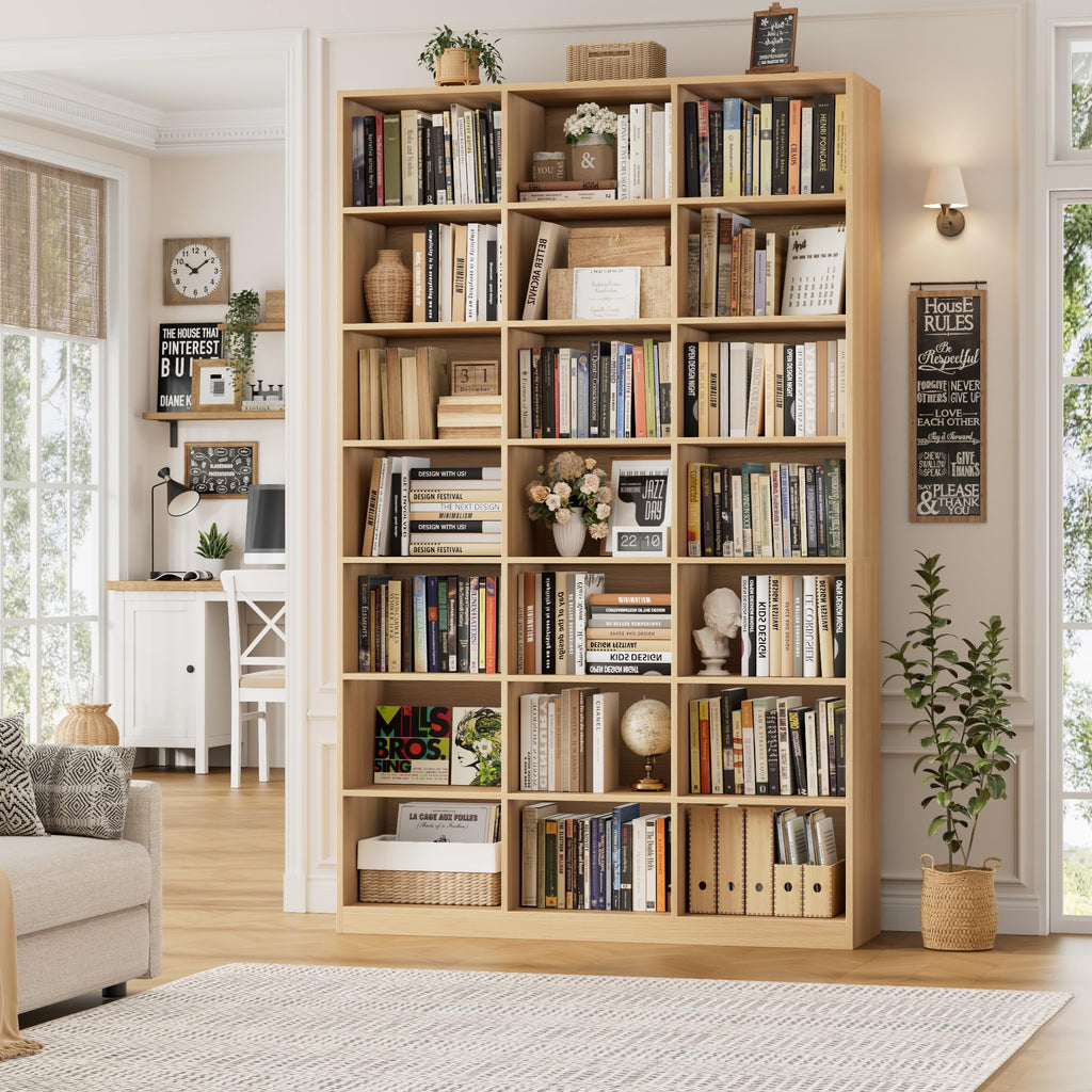 86" H Triple Wide Bookshelf and Bookcase, 7 Tier Tall Bookshelf with Storage, Large Bookcase with 21 Open Display
