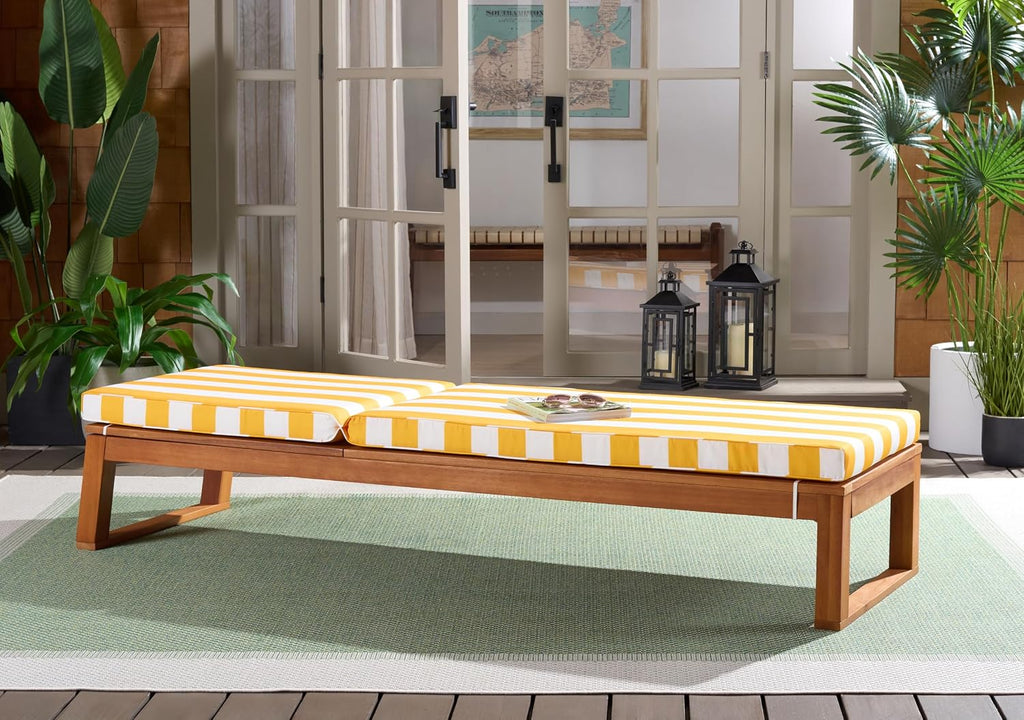 Outdoor Patio Furniture Collection - Sophie Natural Brown Solid Wood Chaise Lounge Chair, Adjustable Reclining