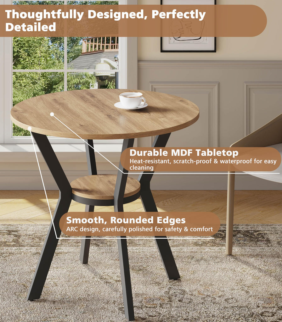 Round Kitchen Tables for 2-4, 31.5" Rustic Small Dining Tables with Storage