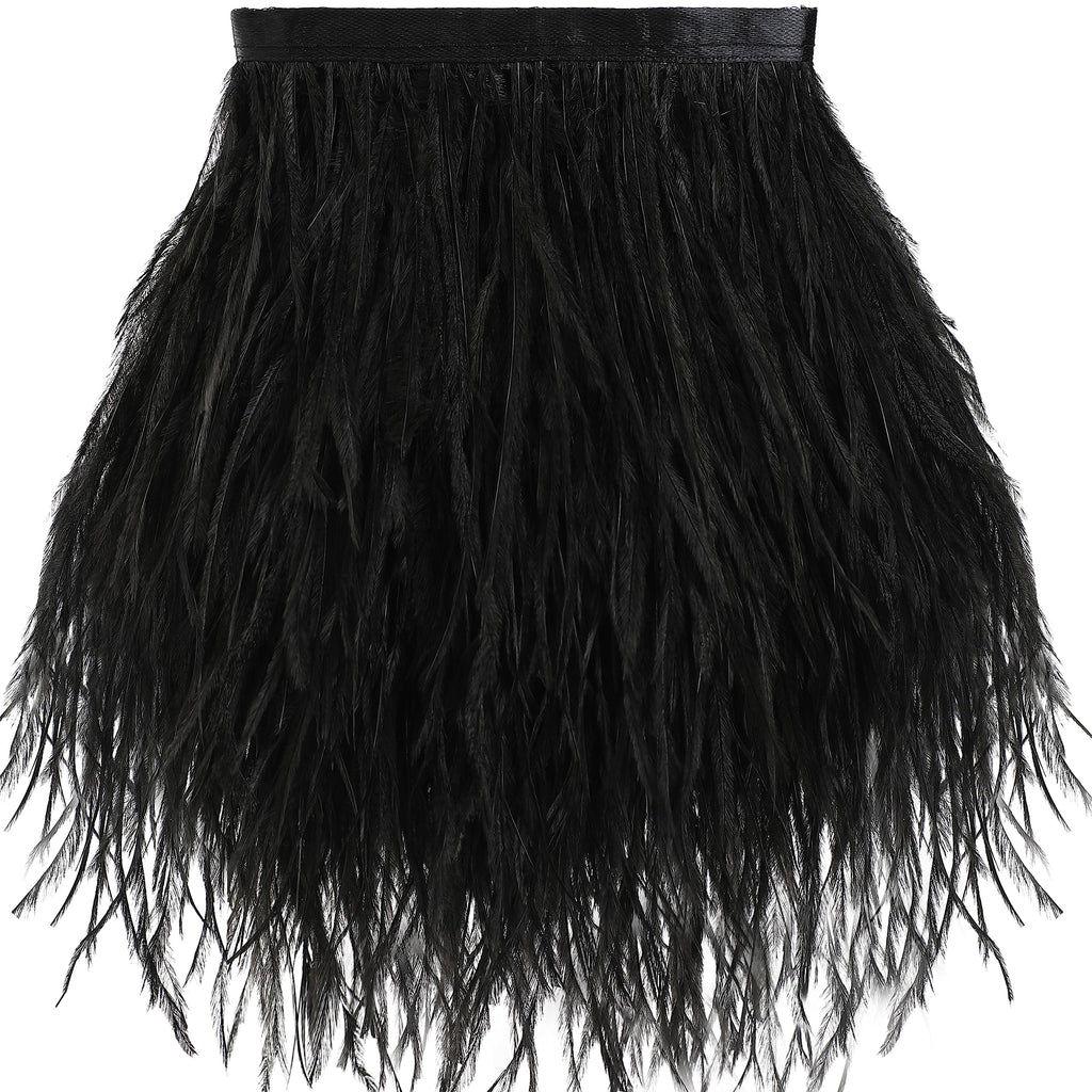 5-7inch Black Ostrich Feather Trim for DIY Sewing Clothing,2Yards