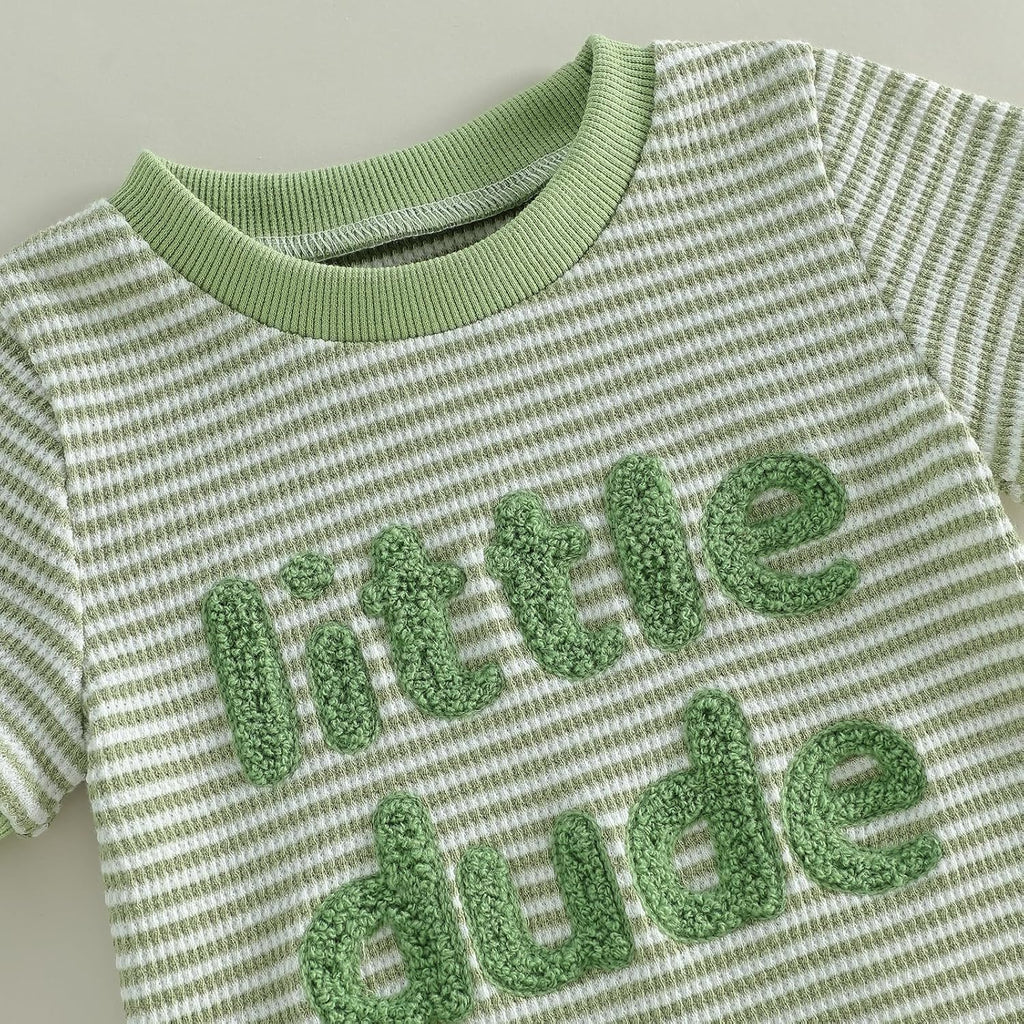 Little Dude Baby Boy Outfit Summer Waffle Romper Shorts Set