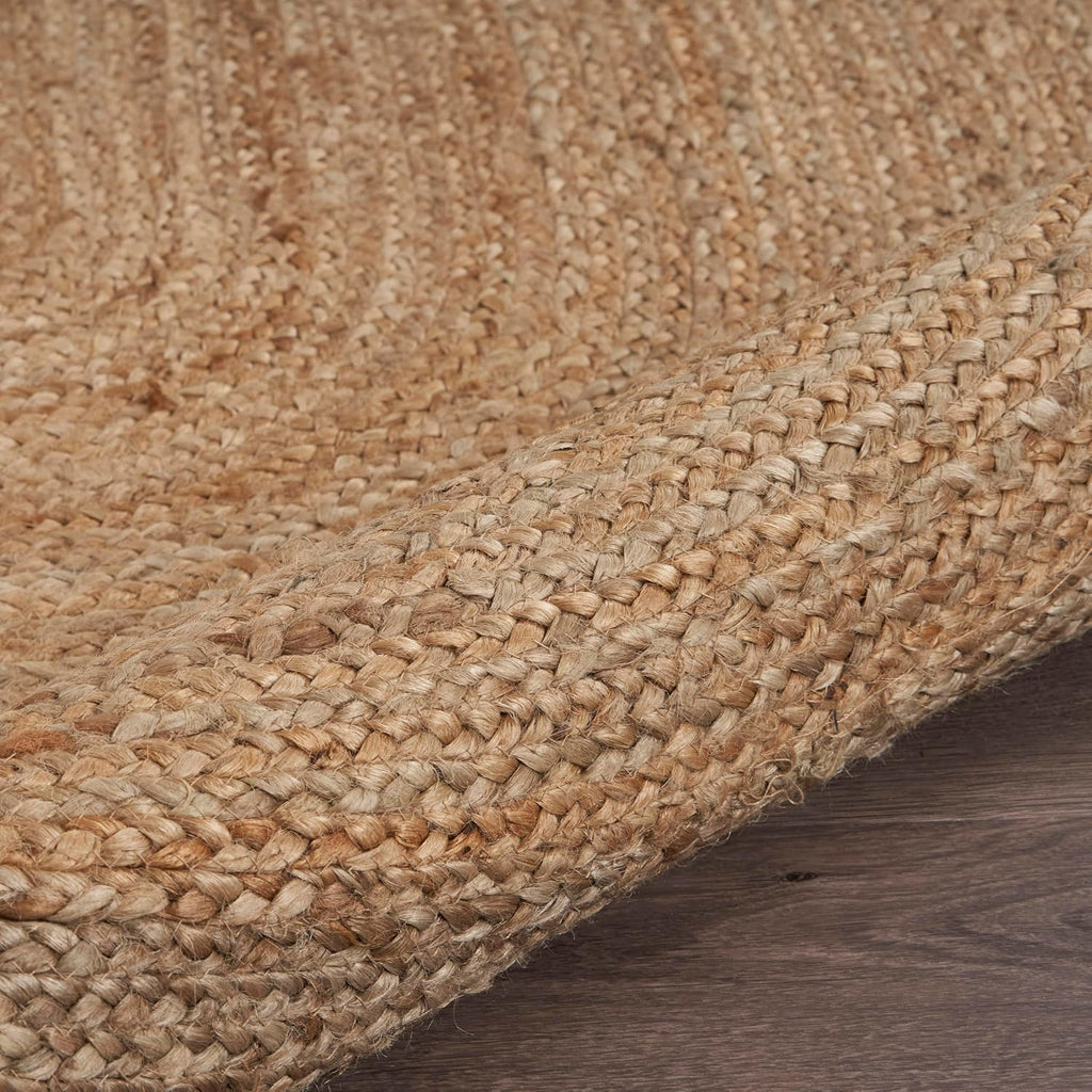 LR Home Natural Jute 7x9 Oval Area Rug Decor | Braided Rugs, Playroom | Bohemian Farmhouse Indoor Rug for Room Decor
