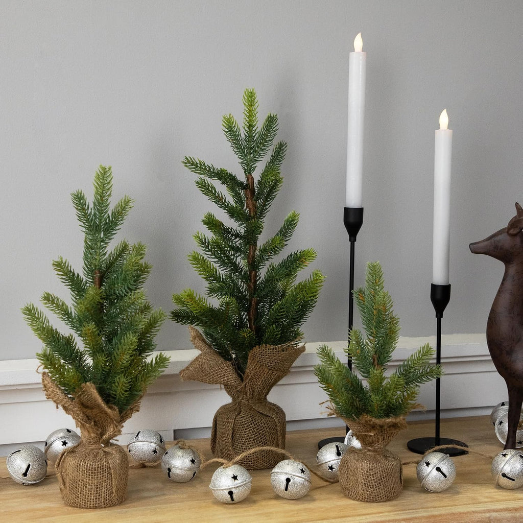 Mini Christmas Pine Artificial Christmas Trees Burlap Base 18"