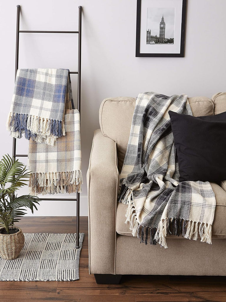 Farmhouse Woven Throw, 50x60 with 3" Fringe, French Blue