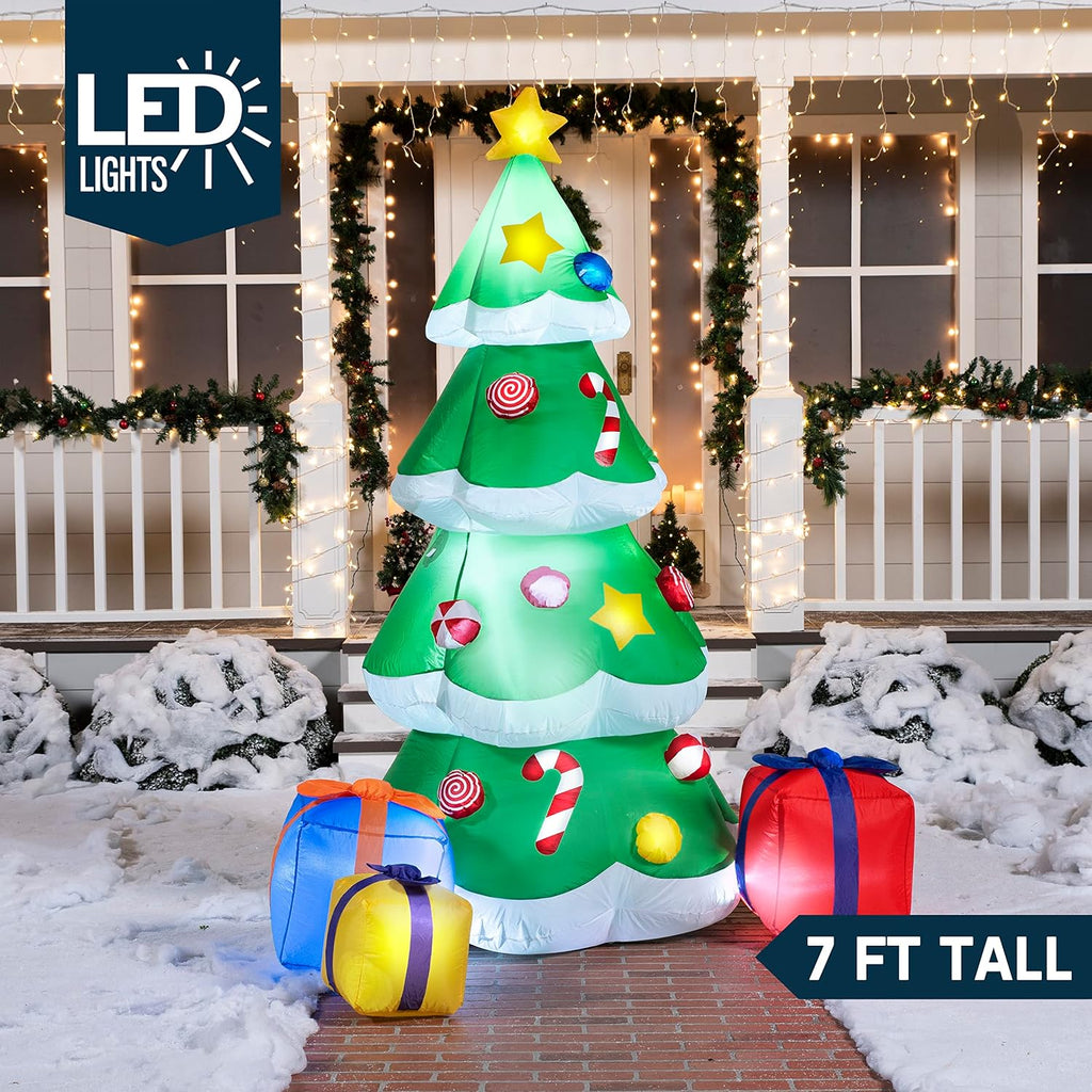 7FT Tall Christmas Inflatables Tree Outdoor Decoration, Giant Christmas Inflatable Tree with 3 Gift Boxes with