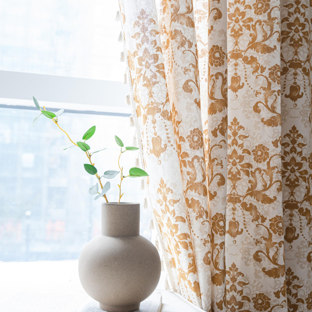 Boho Curtains Living Room 96 Inches Length Long, Printing Moroccan Cotton Linen Rod Pocket Vibe Farmhouse Bohemian